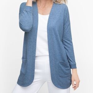 T by Talbots Soft French Terry Open Cardigan | Small | Chambray Blue